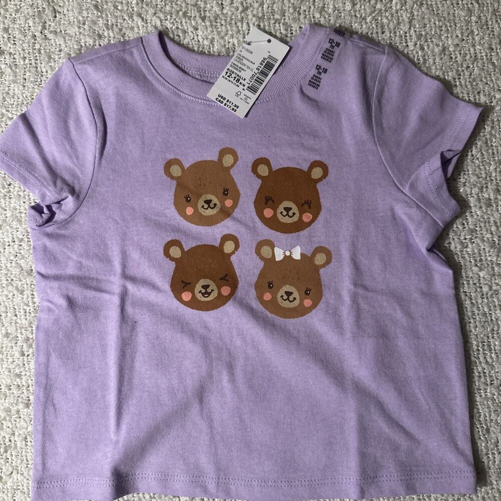 NWT Children’s Place 12-18 Months Purple Bears Shirt New With Tag